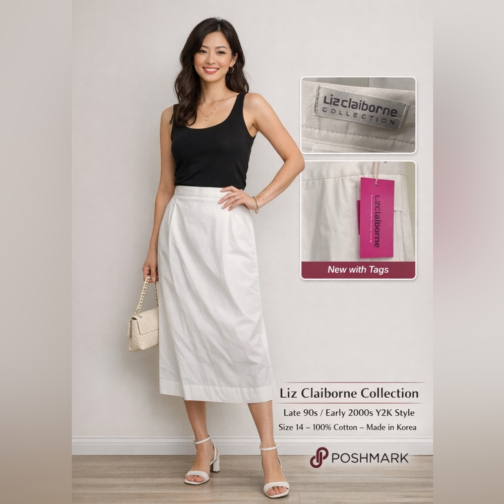 Liz Claiborne Collection White Cotton Midi Skirt | Y2K Classic